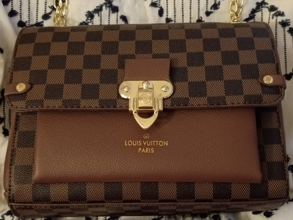Brown Checkered Purse And Wallet Set
