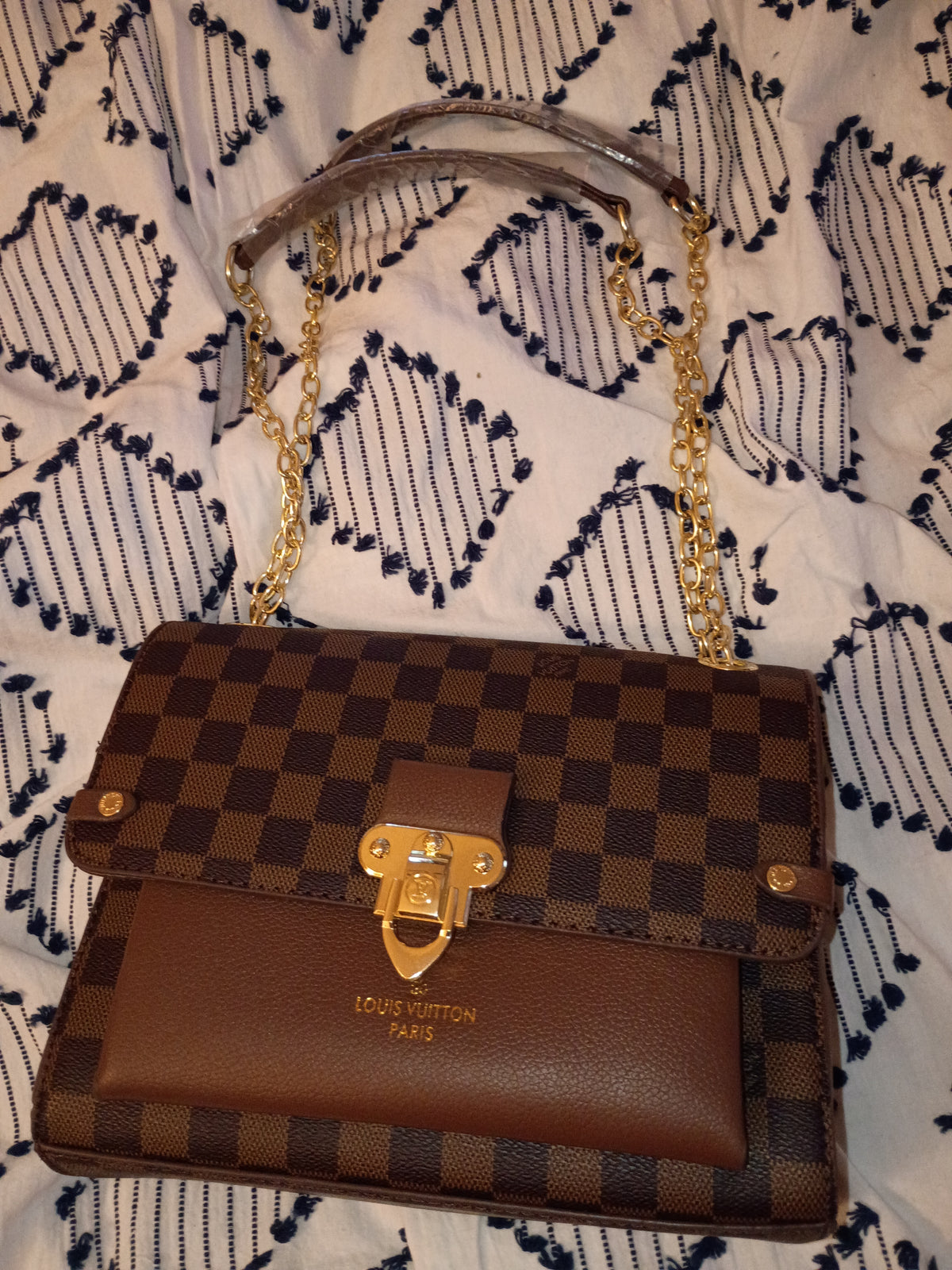 Brown Checkered Purse And Wallet Set