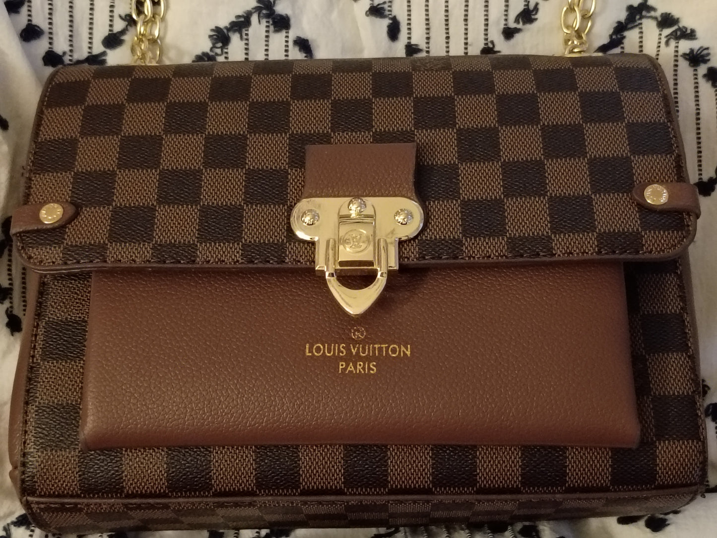 Brown Checkered Purse And Wallet Set