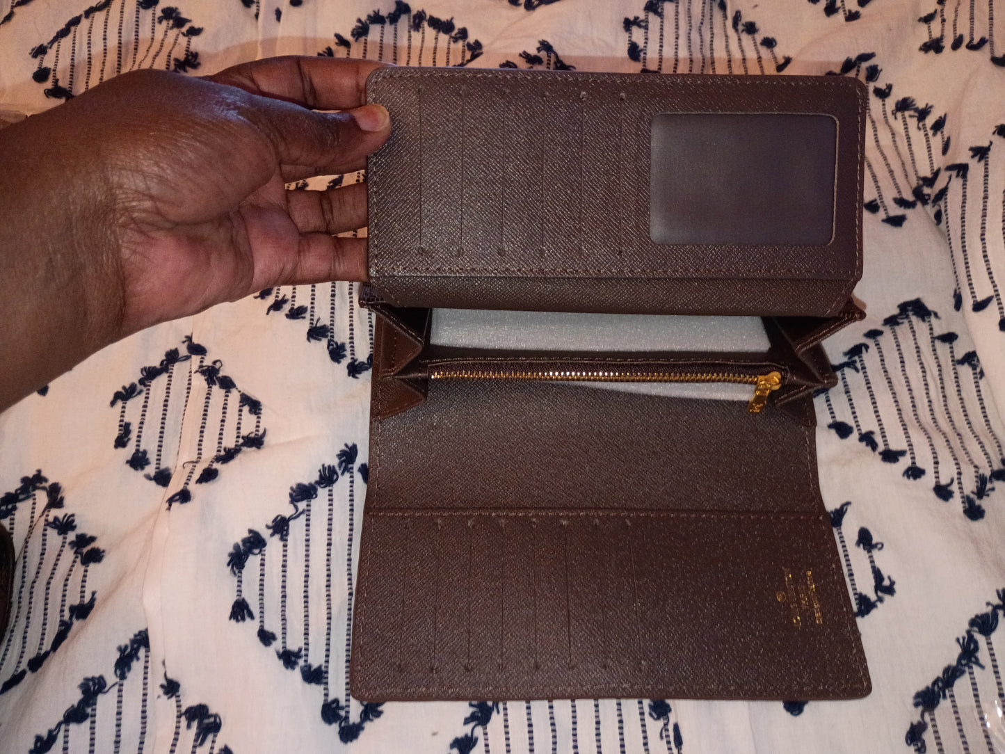 Brown Checkered Purse And Wallet Set
