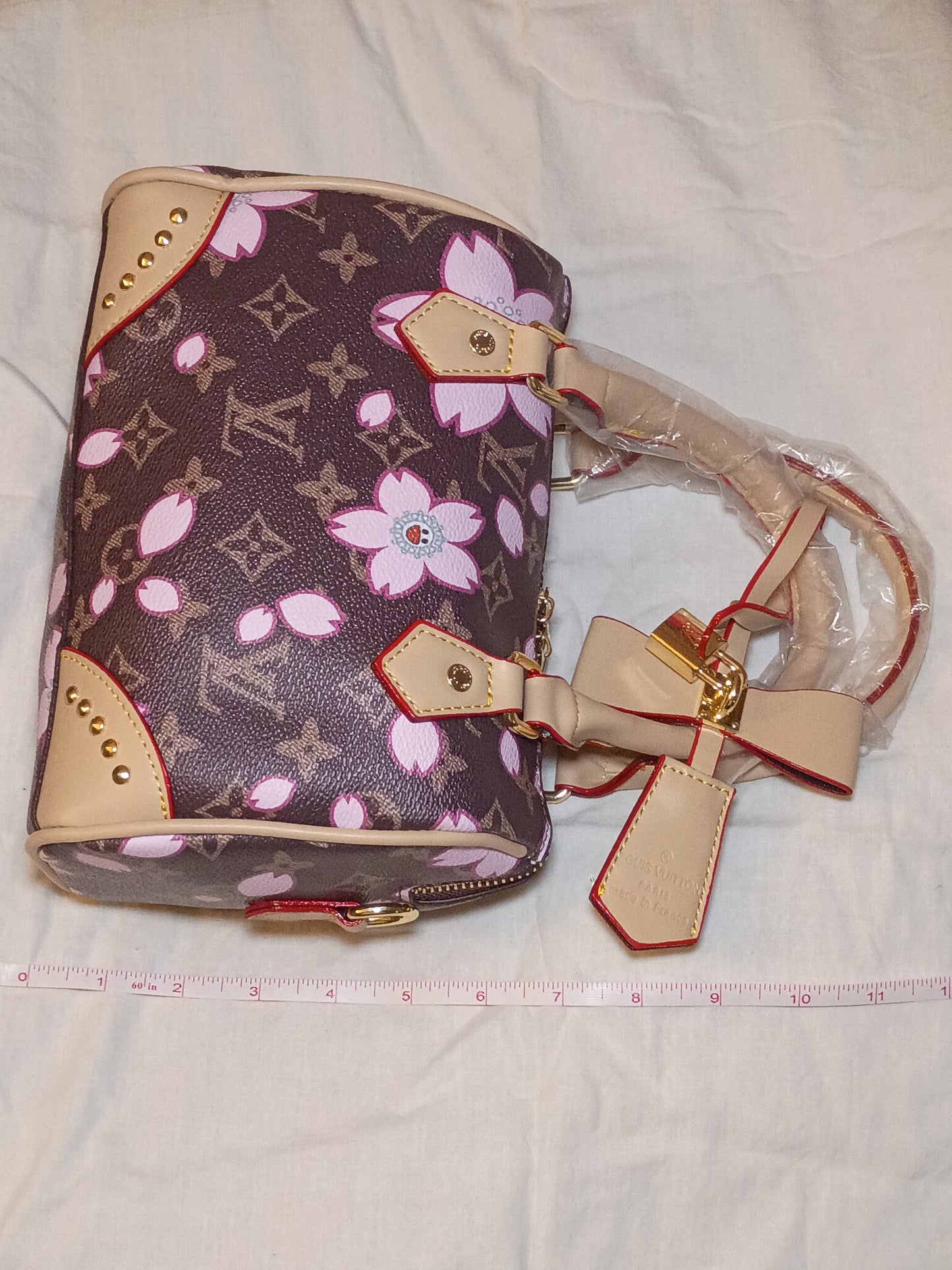 Brown Mono Speedy With Flowers Purse