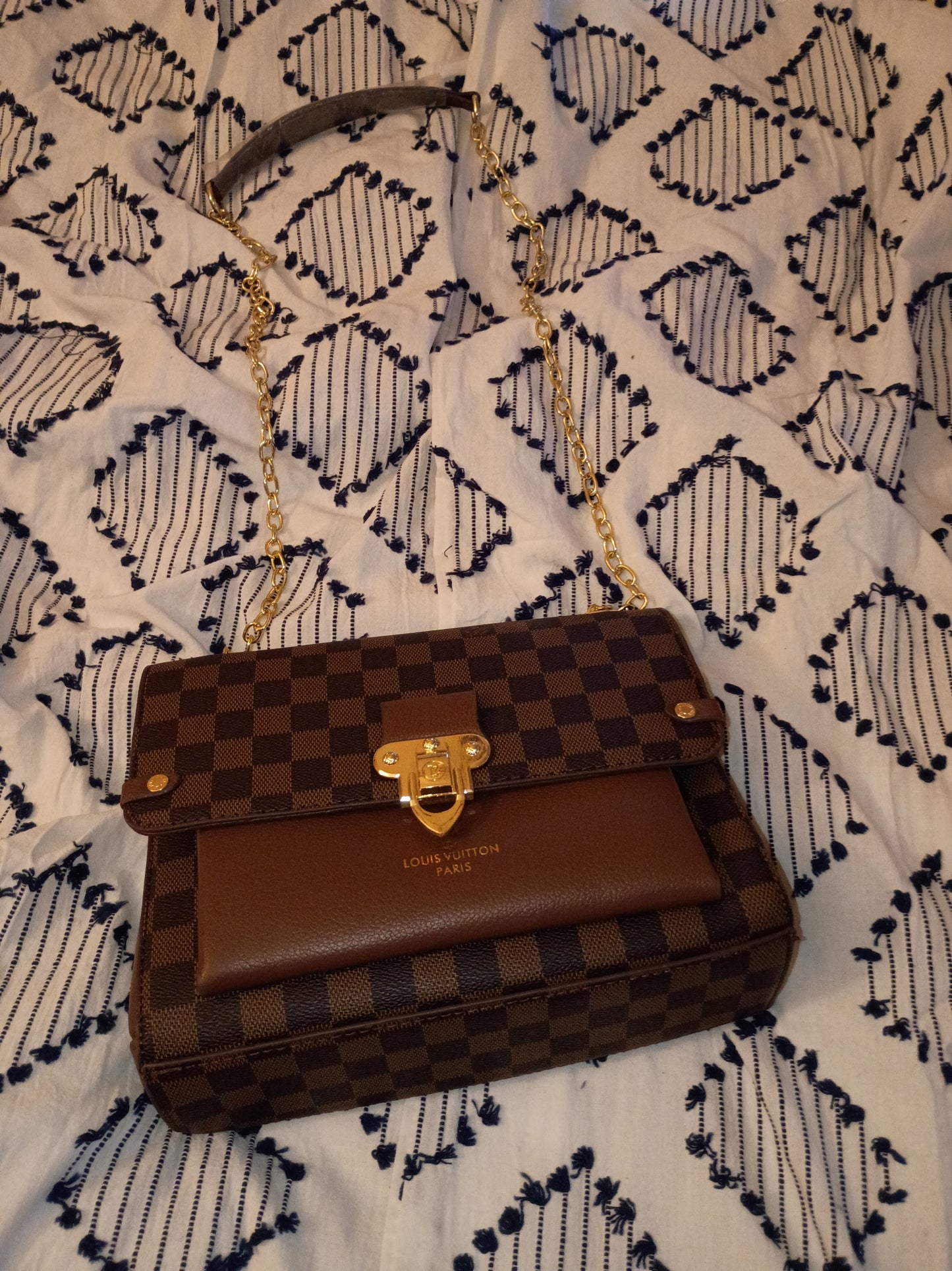 Brown Checkered Purse And Wallet Set