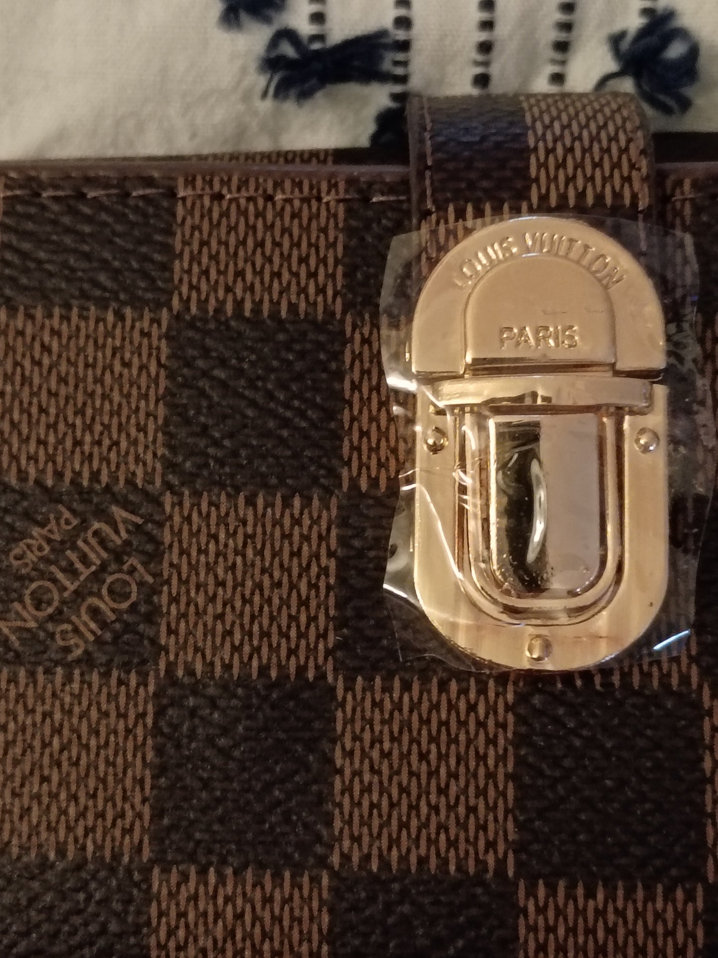 Brown Checkered Purse And Wallet Set
