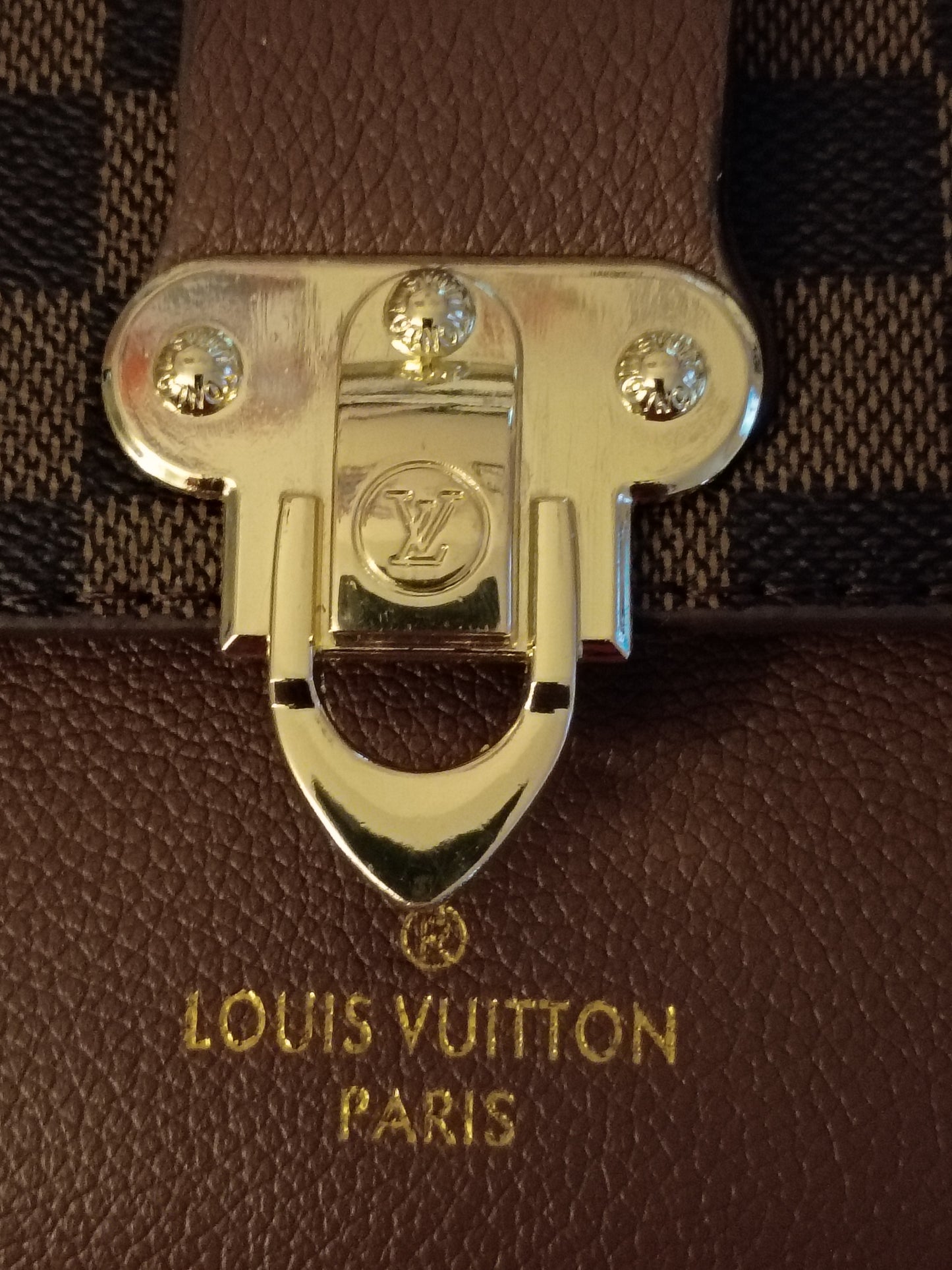 Brown Checkered Purse And Wallet Set