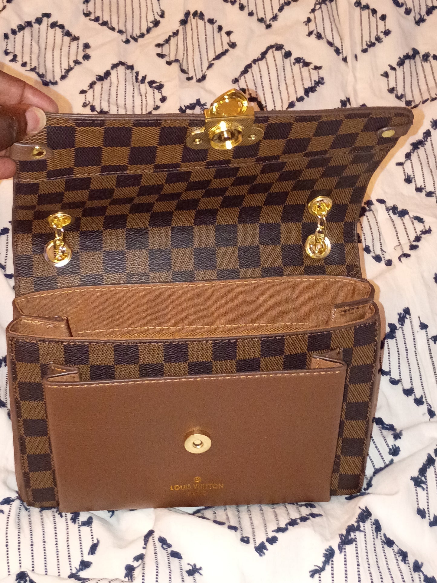 Brown Checkered Purse And Wallet Set