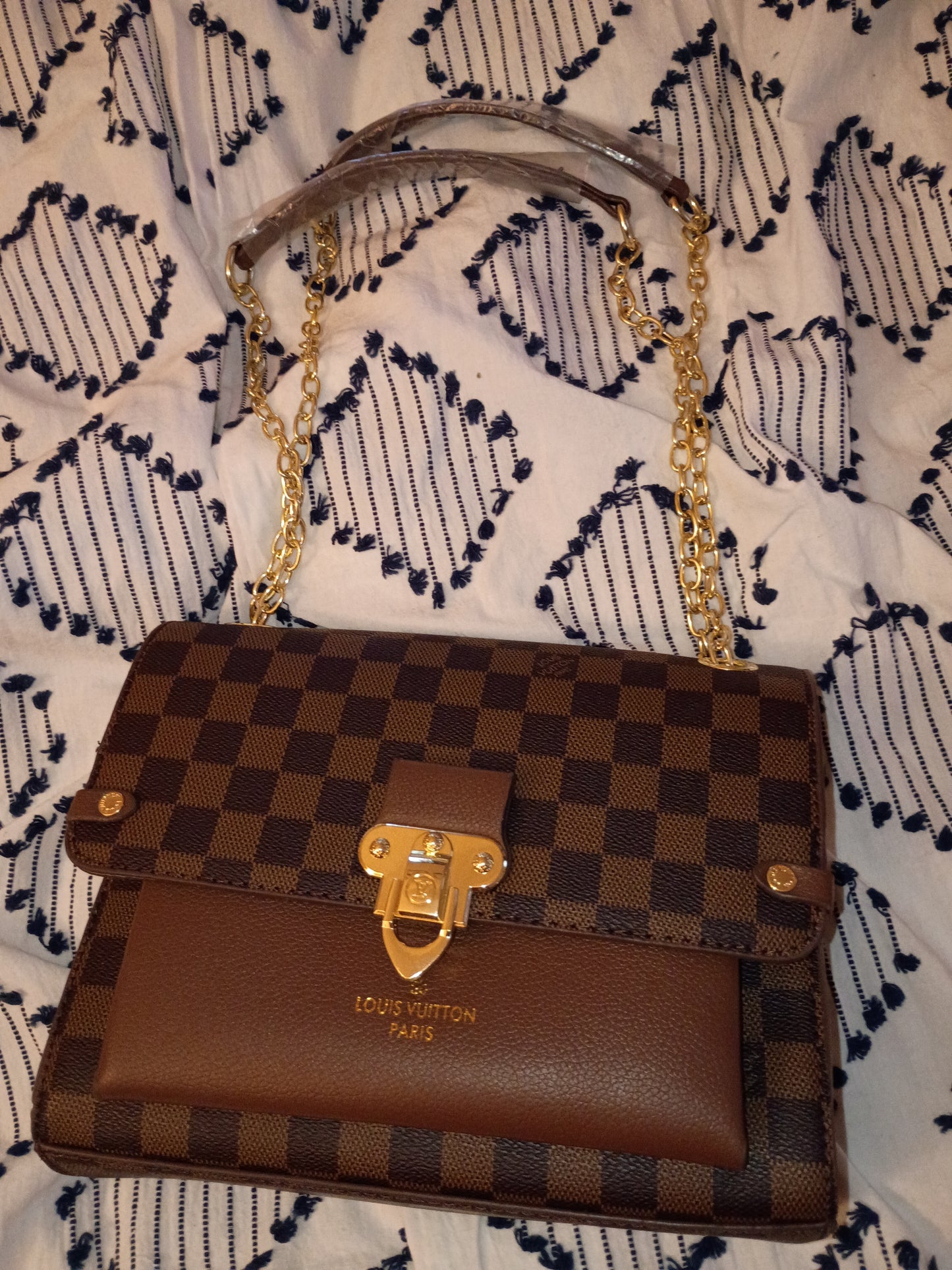 Brown Checkered Purse And Wallet Set