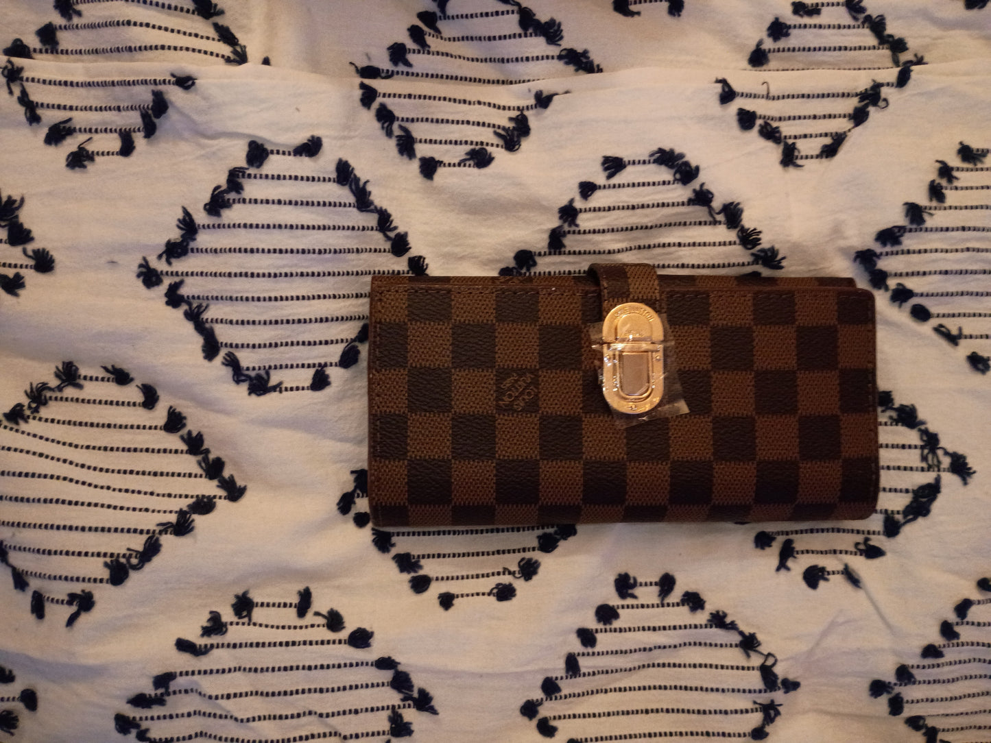 Brown Checkered Purse And Wallet Set